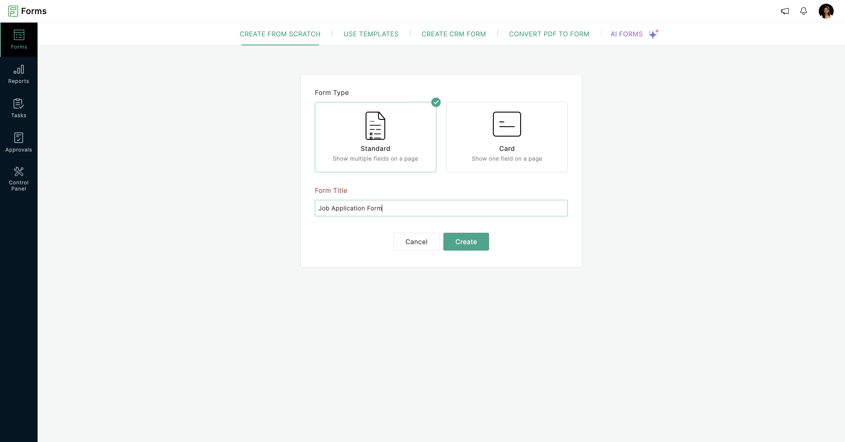 Create form scratch
